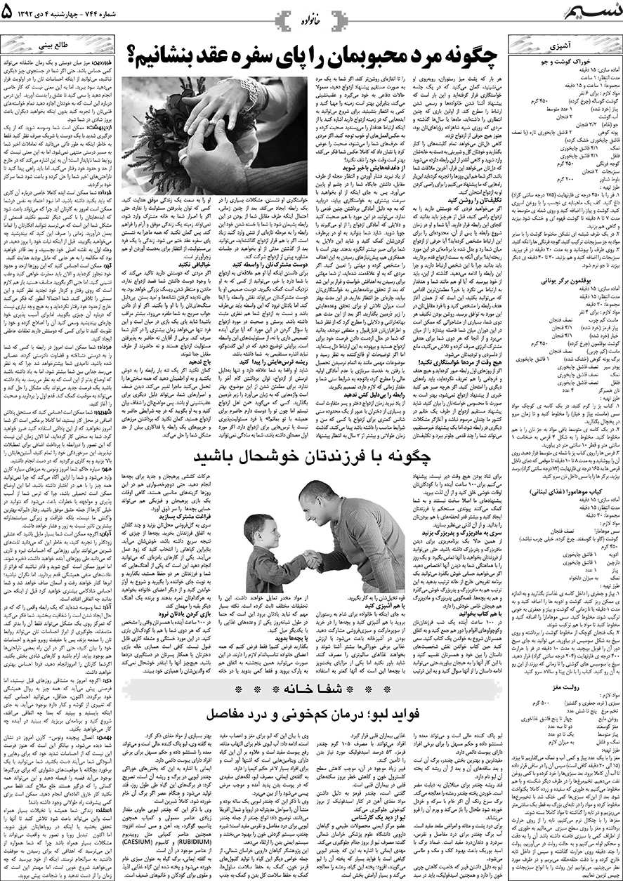 صفحه خانواده روزنامه نسیم شماره 744